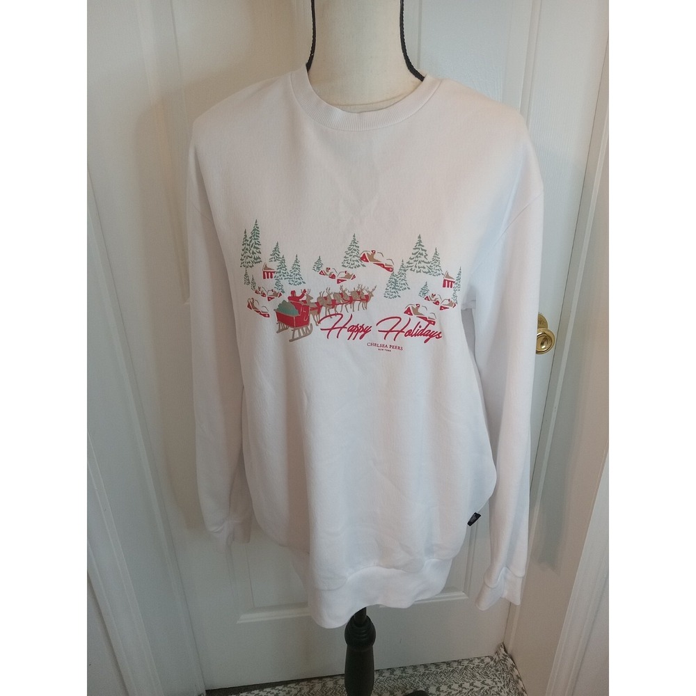 Chelsea Peers lounge Christmas happy holidays sweatshirt Mens Med White New York